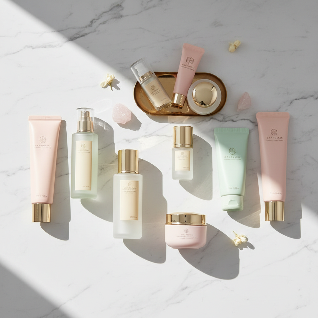 A selection of Korean skincare products arranged on a clean surface
